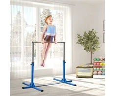"HOMCOM" horizontalusis strypas reguliuojamo aukščio gimnastikos horizontalusis strypas 13 pakopų, iki 75 kg svorio, pagamintas iš plieno ir buko medienos, mėlynos spalvos, skirtas gimnastikai ir treniruotėms