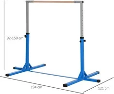 HOMCOM reguliuojamo aukščio gimnastikos skersinis, 13 lygių, iki 75 kg apkrova, plienas ir bukmedis, mėlynas, skirtas gimnastikai ir treniruotėms