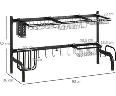 HOMCOM indų džiovykla, 2 pakopų, su kabliukais, padėklu, plieninė, juoda, 51-93 cm