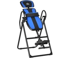HOMCOM sulankstomas inversijos stalas, gravitacijos treniruoklis su ratukais, reguliuojamas nugaros atlošas, metalas ir ABS, juoda ir mėlyna spalvos, 132x71x145 cm