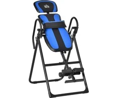 Homcom Inversinis sulankstomas treniruoklis su judančiais ratukais, reguliuojama nugaros pagalvėle, metalinis ABS, juodas+mėlynas, 132x71x145cm