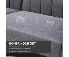 HOMCOM Išskleidžiama dvivietė sofa-lova, miegamoji sofa-lova su miego funkcija, į liną panašus poliesteris, kaučiukmedis, pilka, 173x75x73 cm