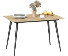 HOMCOM Išskleidžiamas valgomojo stalas 120/160 x 75 cm Virtuvės stalas 6-8 asmenims, modernus valgomojo stalas su plieninėmis kojomis, natūralios spalvos