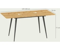 HOMCOM išskleidžiamas valgomojo stalas 120/160 x 75 cm, virtuvinis stalas 6-8 asmenims, modernus valgomojo stalas su plieninėmis kojomis, natūrali spalva