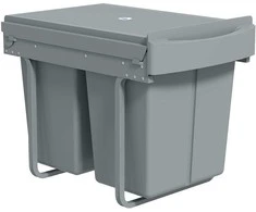 HOMCOM Ištraukiama šiukšliadėžė, 2 x 20 L, su nuimamais konteineriais, plastikas, metalas, pilka