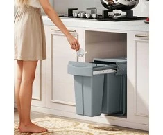 HOMCOM Ištraukiama virtuvės šiukšliadėžė su 2 išimamais konteineriais, rankena, 30 litrų (20 L+10 L), metalinė, pilka