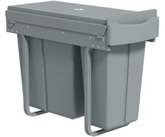HOMCOM Ištraukiama virtuvės šiukšliadėžė su 2 išimamais konteineriais, rankena, 30 litrų (20 L+10 L), metalinė, pilka