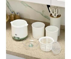 HOMCOM Jogurto gaminimo aparatas, 1,5 L jogurto mašina su 2 stiklainiais, sieteliu, dangteliu, 20 W jogurto gamintojas graikiškam jogurtui, 3–5 asmenims, 19,5x17,5x21,4 cm, balta