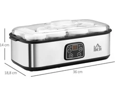 HOMCOM jogurto gaminimo aparatas, 25 W, LCD ekranas, 8 stikliniai indeliai su dangteliais, 180 ml, reguliuojama temperatūra, PC ir PP plastikas