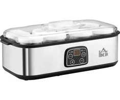 HOMCOM Jogurto gaminimo aparatas 25 W, LCD ekranas, 8 indeliai su dangteliu, 180 ml, reguliuojama temperatūra, PC ir PP plastikas