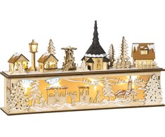 Homcom Kalėdinė dekoracija Snieguotas kalėdinis kaimas su 10 šviesos diodų 45 x 10 x 25 cm
