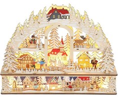 Kalėdinis kaimelis su 20 LED lempučių, natūralaus medžio spalvos, 45 x 10 x 35 cm