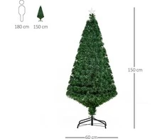 Dirbtinė Kalėdų eglutė HOMCOM, šviečianti LED šviesolaidžiais, su metaliniu stovu, keičianti spalvas, žalia, 150 cm
