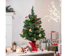 Homcom Kalėdų eglutė su šermukšnio uogomis, puokštelėmis ir LED lemputėmis, skirta stalui ∅40 x 60 cm
