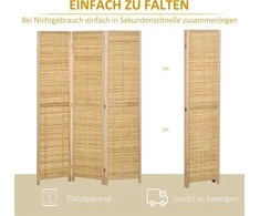 HOMCOM kambario pertvara, 3 dalių, sulankstoma bambukinė širma, 120x170 cm, gyvenamajam kambariui ar miegamajam, natūrali