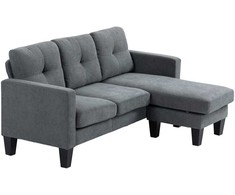 HOMCOM kampinė sofa-lova su keičiama chaise longue dalimi, L formos kampinis minkštasuolis su spyruoklių pagrindu, didelio tankio putplasčiu, lino audinio išvaizda svetainei, miegamajam, tamsiai pilka
