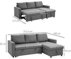Kampinė sofa su miegamąja funkcija - Šviesiai pilka 211,5 x 146 x 85 cm