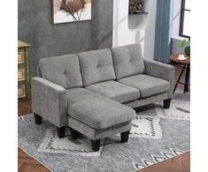 HOMCOM kampinė sofa, L-formos sofa su perstatomu šezlongu, 186 x 130 x 84 cm, ruda