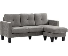 HOMCOM kampinis sofa, kampinė sofa su atidaroma kušetė, L formos sofa, lininio audinio apmušalas, 186 x 130 x 84 cm, rudas