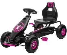HOMCOM Kartingas, vaikiška transporto priemonė su reguliuojama sėdyne, pedalinė transporto priemonė su guminėmis padangomis, pedalais ir rankiniu stabdžiu, keturratis 5-12 metų vaikams, lauko, rožinės spalvos