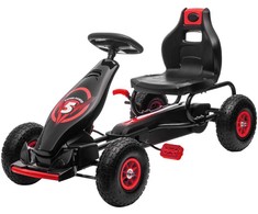 HOMCOM Kartingas, vaikiška transporto priemonė su reguliuojama sėdyne, pedalinė transporto priemonė su guminėmis padangomis, pedalais ir rankiniu stabdžiu, skirta 5-12 metų vaikams, lauko, raudona+juoda