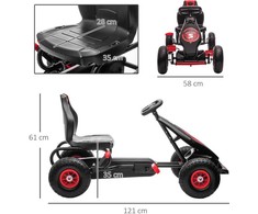 HOMCOM Kartingas, vaikiška transporto priemonė su reguliuojama sėdyne, pedalinė transporto priemonė su guminėmis padangomis, pedalais ir rankiniu stabdžiu, skirta 5-12 metų vaikams, lauko, raudona+juoda