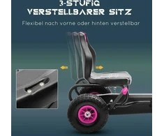 HOMCOM vaikiškas kartingas, reguliuojama sėdynė, guminės padangos, pedalai ir rankinis stabdis, pedalinis automobilis 5–12 metų vaikams, lauko, rožinė