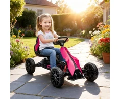 HOMCOM Gokart pedalinis automobilis su rankiniu stabdžiu, reguliuojama sėdyne, priekine ir atbuline pavara, vaikiška transporto priemonė, pedalinis automobilis vaikams nuo 3–8 metų, rožinis
