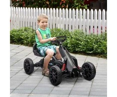HOMCOM Karutis su rankiniu stabdžiu, reguliuojama sėdyne, priekine ir atbuline pavara, pedalinė transporto priemonė vaikiška transporto priemonė Karutis vaikams nuo 3 iki 8 metų Juoda