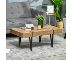 HOMCOM kavos staliukas, šoninis staliukas, svetainės stalas su reguliuojamomis kojelėmis, pramoninio stiliaus, MDF, metalas, natūralaus medžio spalvos, 105 x 60 x 42 cm