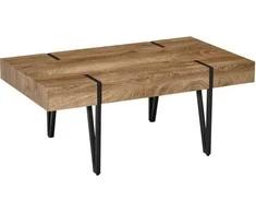 HOMCOM kavos staliukas, šoninis staliukas, svetainės stalas su reguliuojamomis kojelėmis, pramoninio stiliaus, MDF, metalas, natūralaus medžio spalvos, 105 x 60 x 42 cm