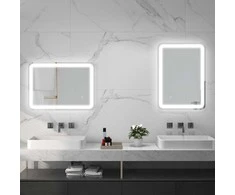 Homcom kleankin vonios veidrodis, 50 x 70 cm LED vonios veidrodis su 3 šviesos spalvomis, sieninis veidrodis su jutikliniu jungikliu, atminties funkcija, apšviečiamas veidrodis su apsauga nuo rasojimo, IP44