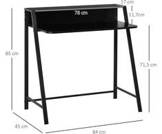 HOMCOM kompiuterio stalas, stilingas rašomasis stalas su lentyna ir kabelių valdymo sistema, metalinis, juodas, 84x45x85 cm