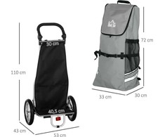HOMCOM Krovininė priekaba ir pirkinių vežimėlis 2 in 1 Dviračių priekaboms, su jungiamaisiais spaustukais, 24.3kg, 55L, Alu+Oxford, Pilka+Sidabrinė, 53x43x110cm