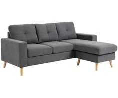 HOMCOM L-formos kampinė sofa, pilka kampinė sofa su šezlongu, lino išvaizdos, skirta 3 asmenims, 93x136x85cm