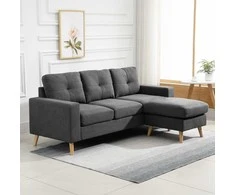 HOMCOM L-formos kampinė sofa, tamsiai pilka kampinė sofa su šezlongu, lino išvaizda, 3 vietų, 93x136x85 cm