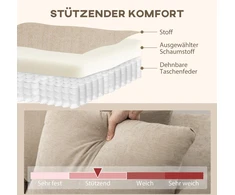 HOMCOM L-formos kampinė sofa su lanksčia šezlongo dalimi, 3 vietų sofa su 2 pagalvėmis, metaliniu rėmu, skirta svetainei, smėlio spalvos