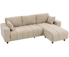 HOMCOM L formos kampinė sofa su lanksčia atrama kojoms, 3 vietų sofa su 2 pagalvėmis, metalinis rėmas, svetainei, smėlio spalvos