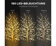 HOMCOM LED eglutė, šviečianti eglutė, vyšninė eglutė su 180 šviesos diodų, 3 ryškumo lygiai, 180 cm eglutės šviesa, dirbtinė eglutė su apšvietimu, kalėdinė dekoracija