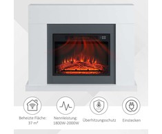 HOMCOM LED elektrinis židinys Stovintis židinys Krosnelė su liepsnos efektu 1800/2000W Vidaus šildymas Dekoratyvinis židinys MDF Baltas 113x26,6x87,5cm, suteikiantis jaukumo