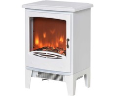 HOMCOM LED elektrinis židinys Stovintis židinys Krosnelė su liepsnos efektu 900/1800 W Metalas ABS plastikas Stiklas Balta 39 x 26 x 54,8 cm