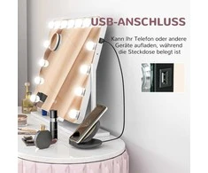 HOMCOM LED kosmetinis veidrodis, 3 šviesos režimai, reguliuojamas intensyvumas, jutiklinis valdymas, USB, 62,5 x 49,5 cm, baltas
