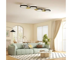 Pakabinamas šviestuvas HOMCOM LED lubinis šviestuvas 38W 1500LM 3000K-6500K, svetainės lubinė lempa su 4 lemputėmis ir nuotolinio valdymo pulteliu, juoda+auksinė