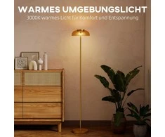 HOMCOM LED stovintis šviestuvas svetainei, pastatomas šviestuvas su 3000 K šilta šviesa, kojiniu jungikliu, 25 x 25 x 134 cm, žalvario