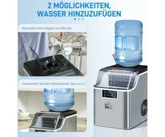 HOMCOM ledo kubelių gaminimo aparatas 20 kg/24h, 2,3 l talpos su 3,2 l vandens baku, savaiminio išsivalymo funkcija, nerūdijantis plienas, sidabrinė, 25,2 x 36 x 37,1 cm