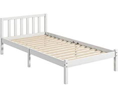 HOMCOM lovos rėmas, medinė lova su grotelėmis, 208 x 96 cm lovos rėmas su galvūgaliu, vienvietės lovos rėmas miegamajam, balta