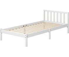 HOMCOM lovos rėmas Medinė lova su groteliniu rėmu, 208 x 96 cm lovos rėmas su galvūgaliu, viengulės miegamojo lovos rėmas, baltos spalvos