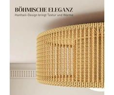 Pakabinamas šviestuvas HOMCOM lubinis šviestuvas, Boho stiliaus pakabinama lubinė lempa su G9 LED lizdu, apvalus gaubtas iš kanapių virvės