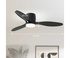 HOMCOM lubinis ventiliatorius su apšvietimu ir nuotolinio valdymo pulteliu, 115 cm, LED lempa su ventiliatoriumi, reversinis DC variklis, 3 sparnai, 3 šviesos spalvos, 6 greičiai, laikmatis, lubinis ventiliatorius miegamajam