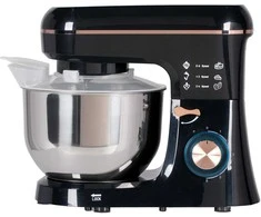 HOMCOM virtuvinis kombainas, 5,5 l nerūdijančio plieno dubuo, 1400 W, 6+P greičio režimai, tešlos maišyklė su plakikliu, tešlos kabliu, šluotele, apsauga nuo tiškalų, grandikliu ir kiaušinių separatoriumi, juodas